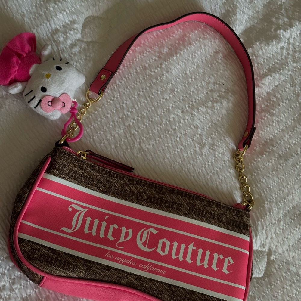 Juicy Couture Brown and Hot Pink Logo Shoulder Bag